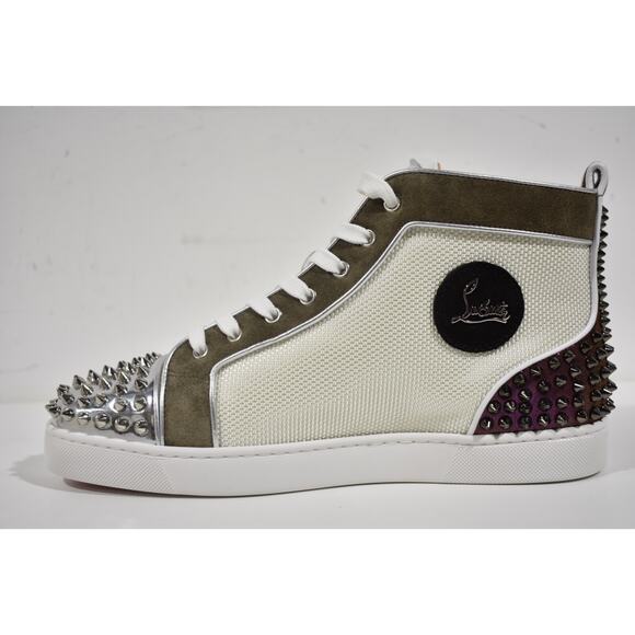 Christian Louboutin Mens Lou Spikes 2 Flat White Green High Top Sneaker 49 16 - Picture 8 of 12